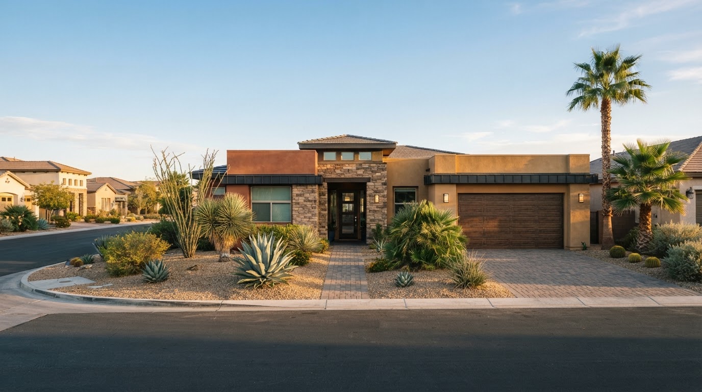 Desert-modern home in late afternoon light