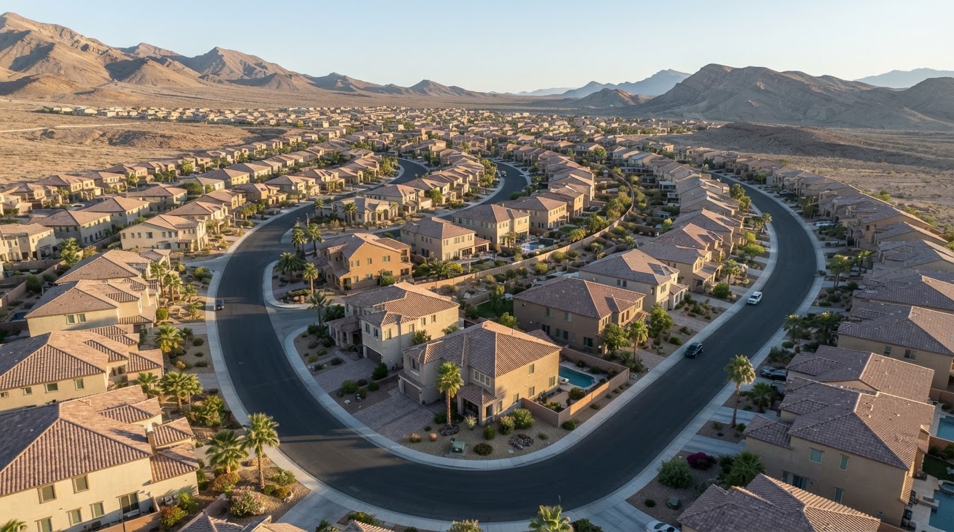 Aerial view of a desert suburban neighborhood